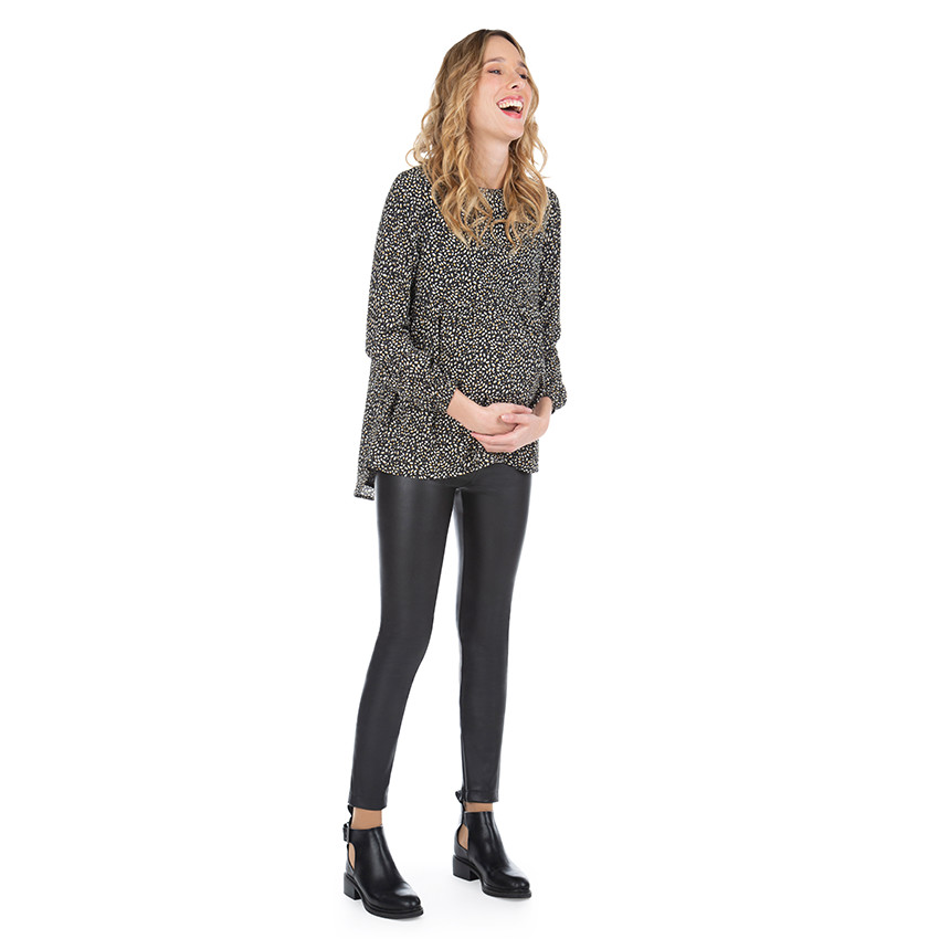 Legging de grossesse noir en simili à élastiques 
