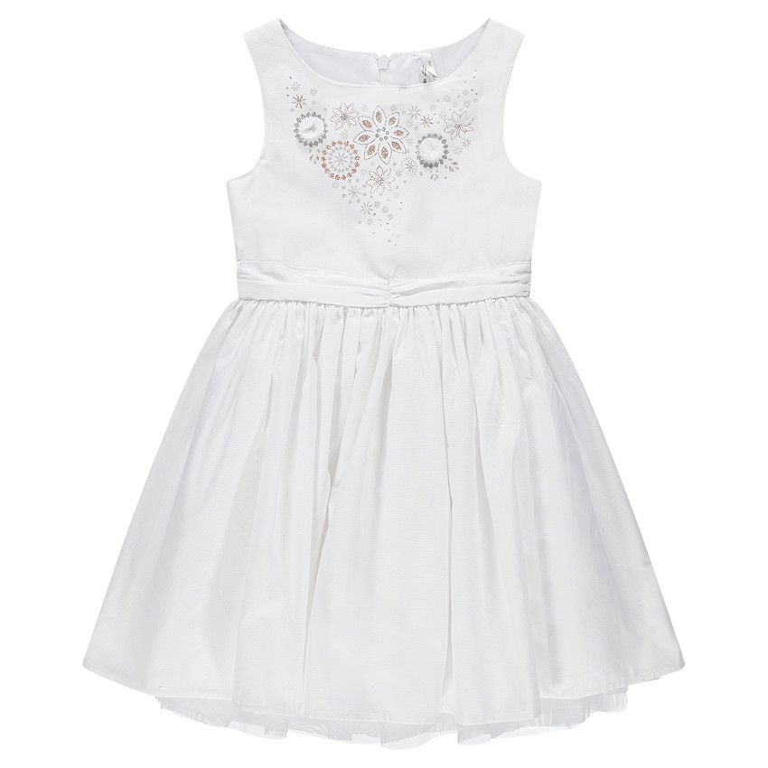 Robe manches courtes avec fleurs printées pailletées et noeud 