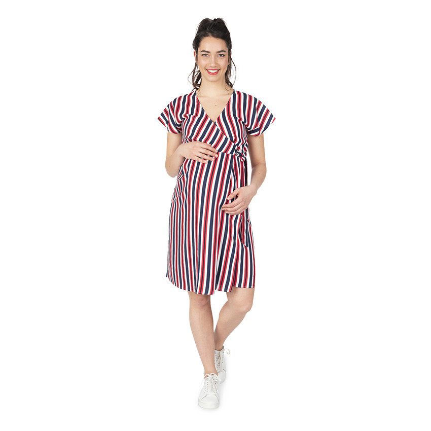 Robe manches courtes esprit kimono à rayures verticales 
