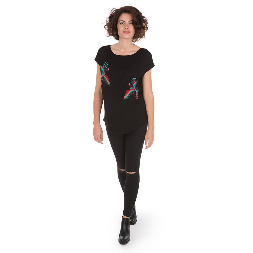 Tee-shirt de grossesse manches courtes avec oiseaux brodés 