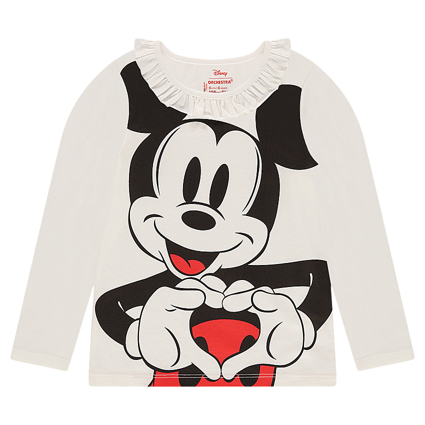 Tee-shirt manches longues en jersey avec print Disney Mickey et encolure volantée 