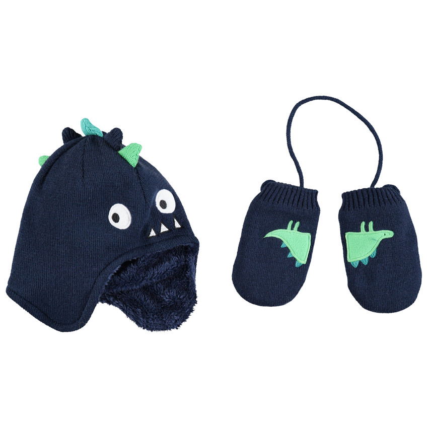 Ensemble fantaisie bonnet et moufles en tricot doublés 
