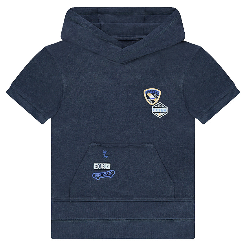Sweat à capuche en molleton manches courtes avec badges patchés 