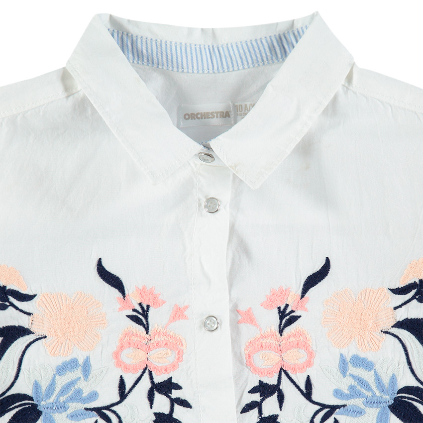 Junior - Chemise manches longues en coton avec fleurs brodées 