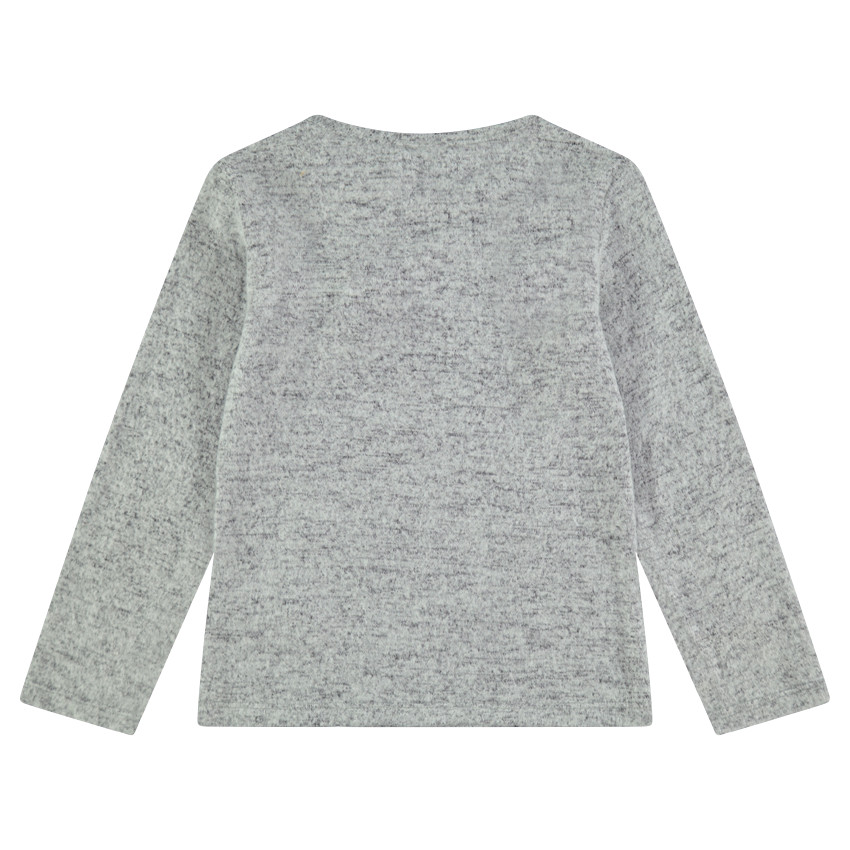 Tee-shirt manches longues chiné esprit Noël avec bonhomme de neige brodé 