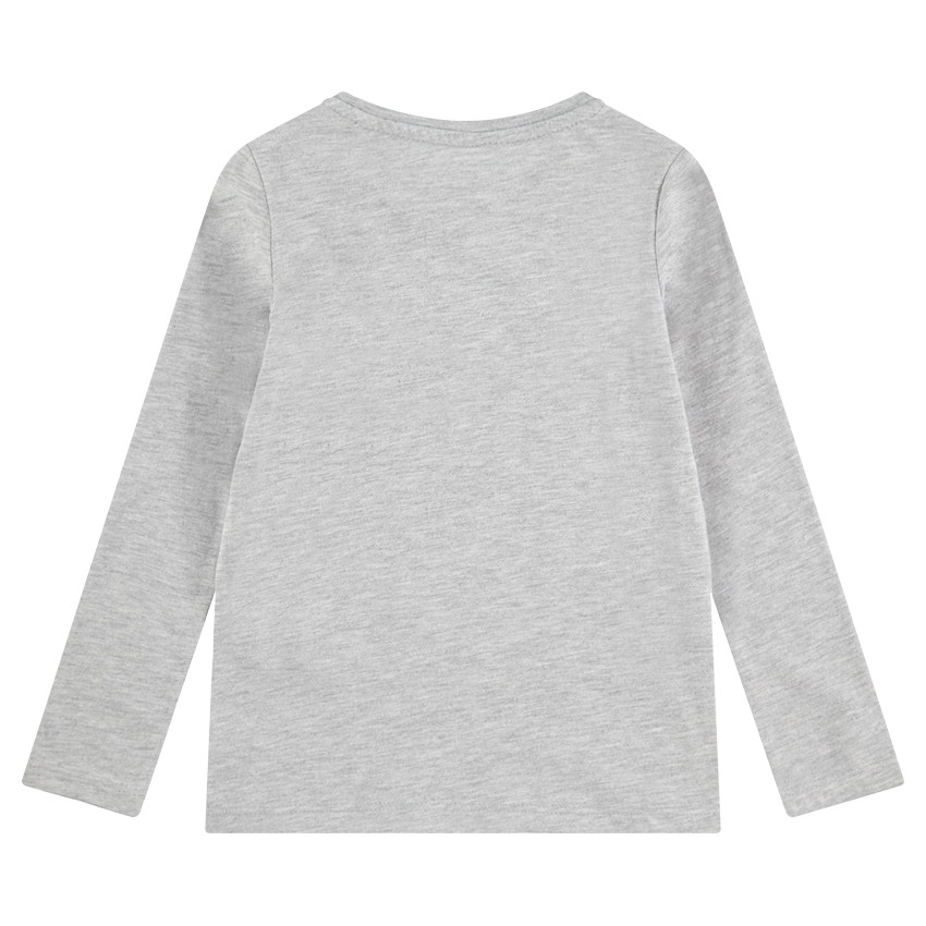 Tee-shirt manches longues en jersey avec chat et badges sequins adhésifs 