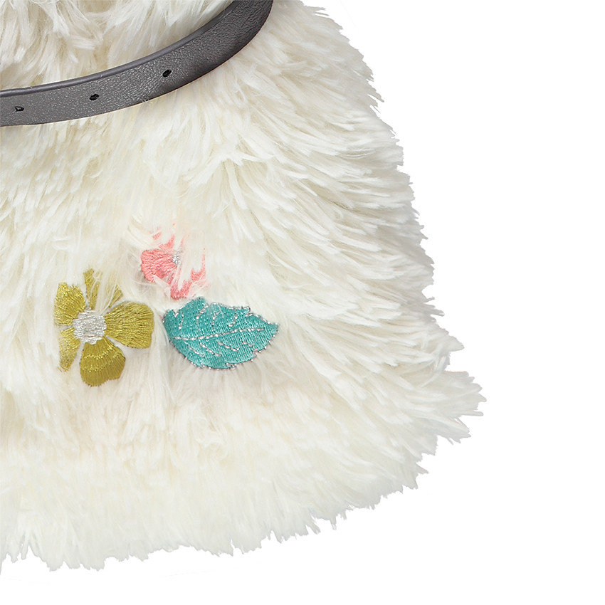 Gilet sans manches en fausse fourure avec ceinture amovible et broderies 