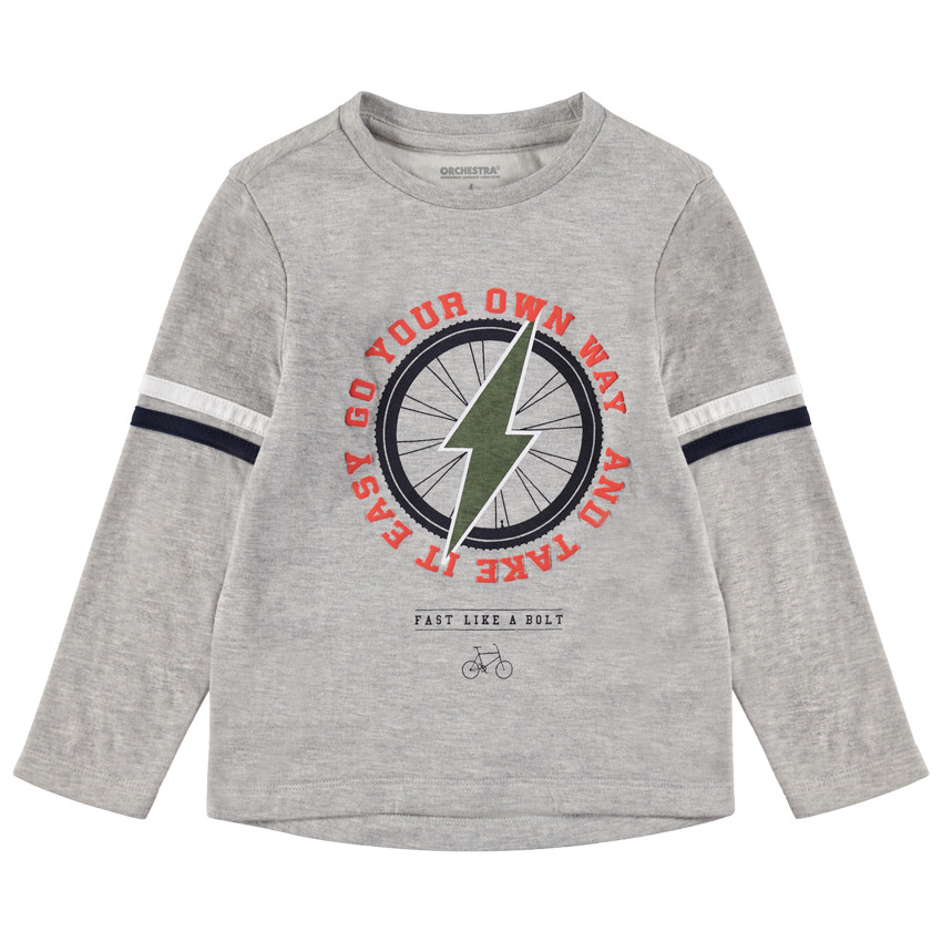 Tee-shirt manches longues chiné avec éclair printé 