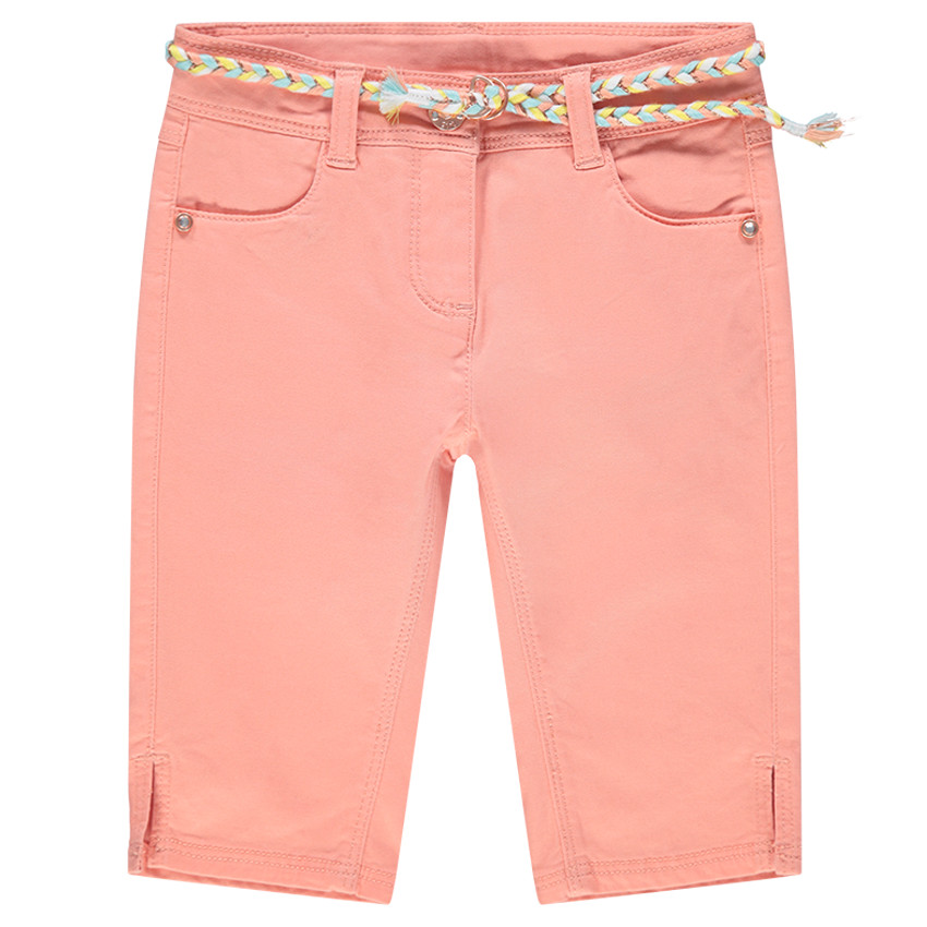 Pantacourt en coton uni avec ceinture tressée amovible 