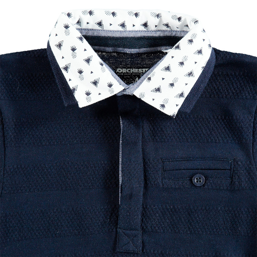 Polo manches courtes en piqué de coton avec col imprimé 