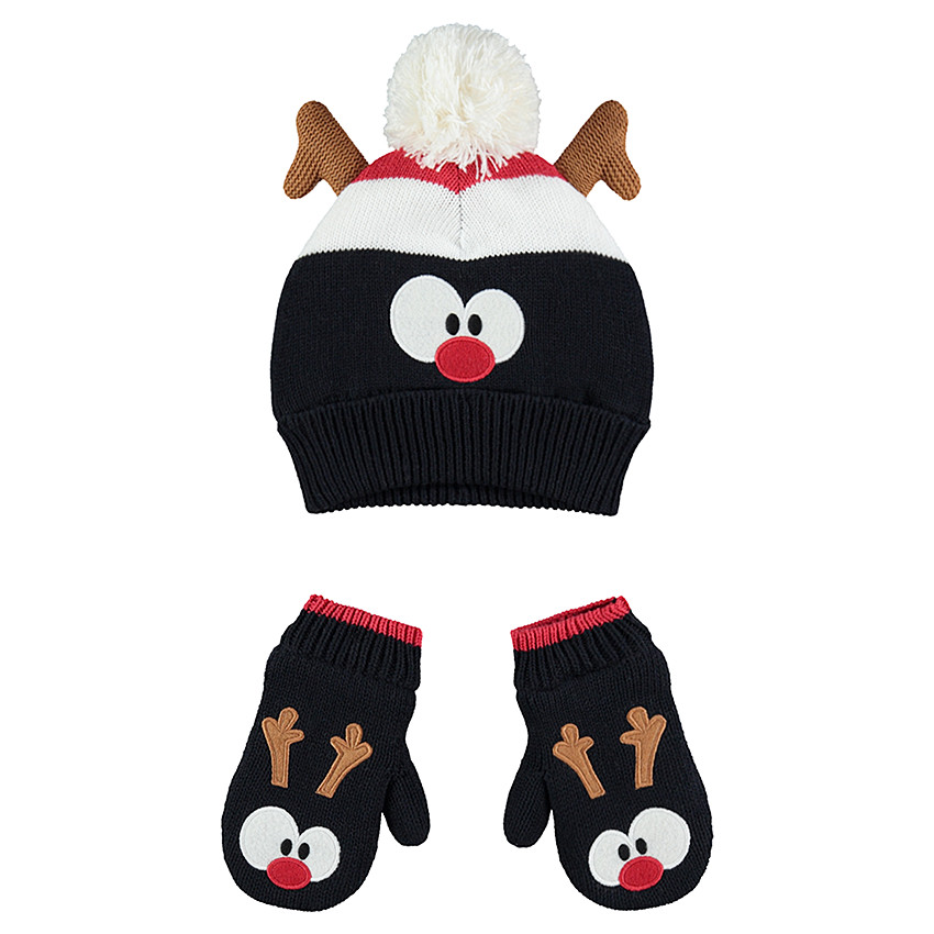 Ensemble bonnet et gants avec doublure sherpa motif renne 