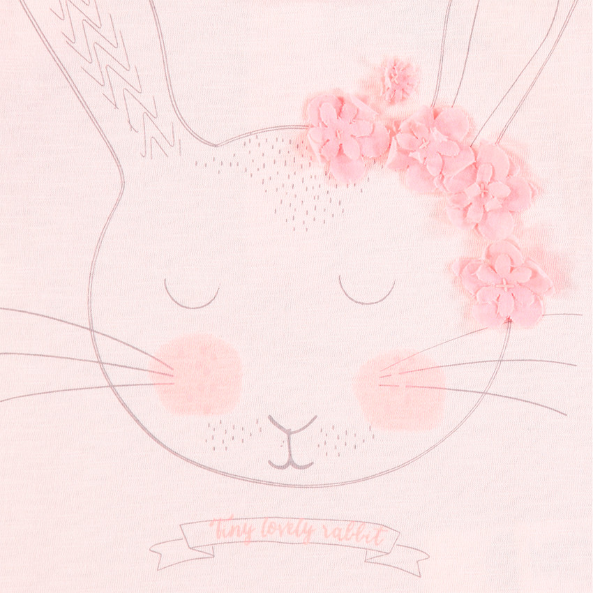 Tee-shirt manches longues en jersey avec lapin printé et fleurs en relief 