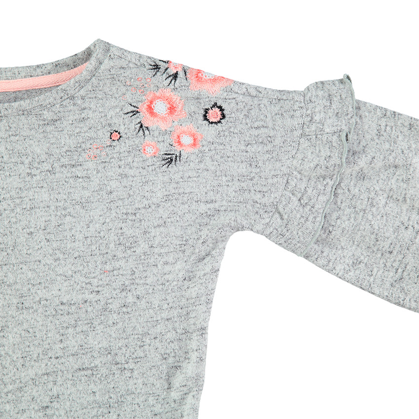 Pull en molleton twisté avec fleurs brodées sur les épaules 