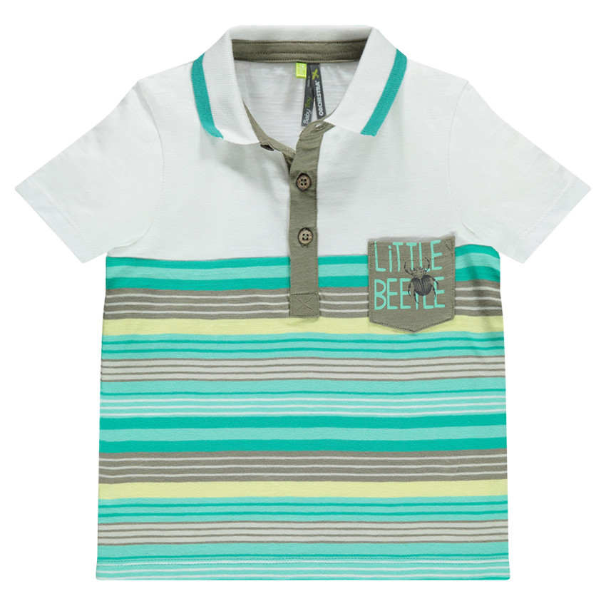 Polo manches courtes raué avec poche et scarabée printé 