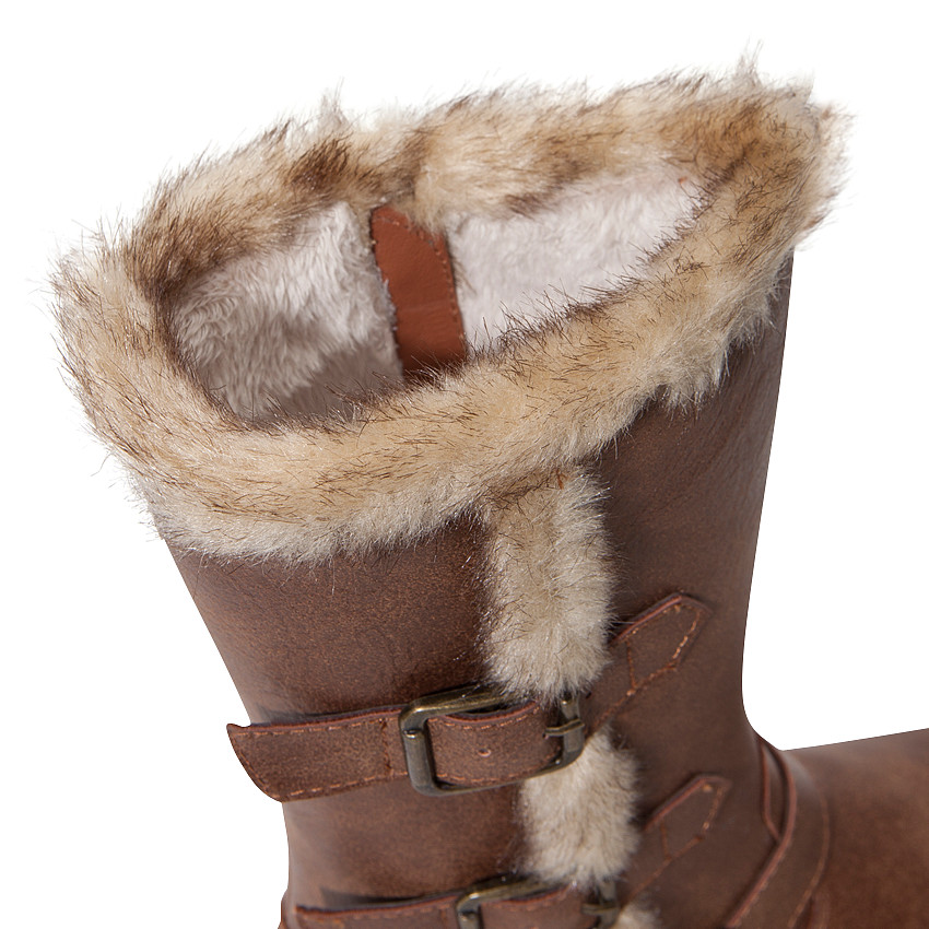 Bottes en simili cuir avec boucles fantaisie et fausse fourrure 