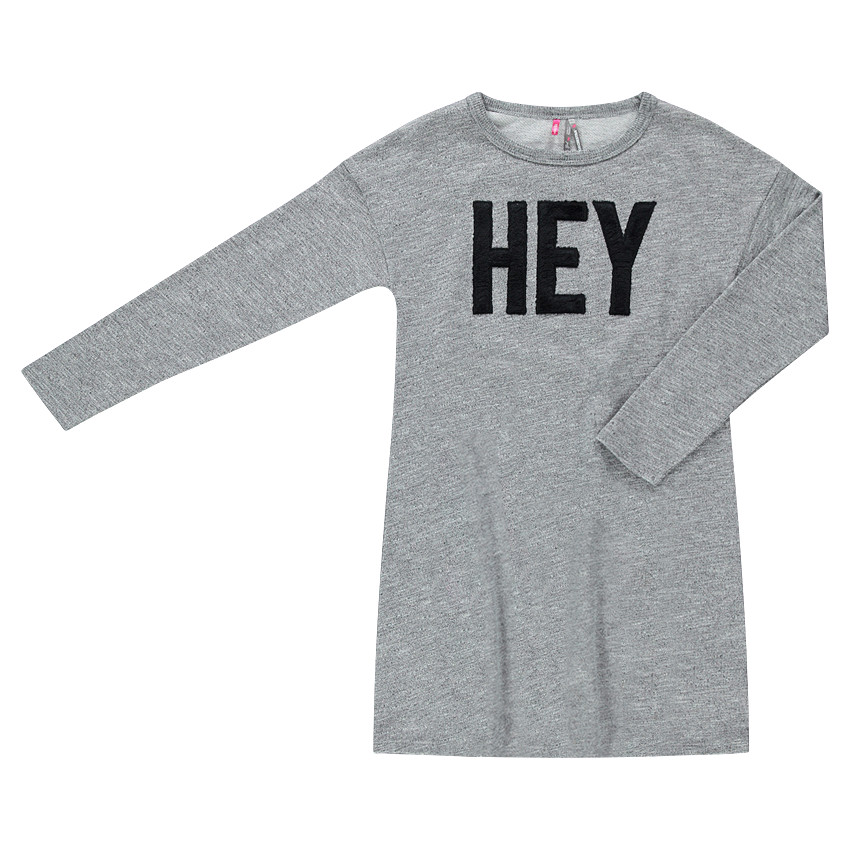 Junior - Robe manches longues en maille chiné avec inscription en sherpa 