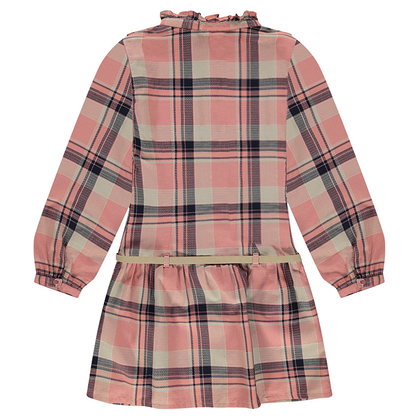 Robe manches longues à larges carreaux et ceinture amovible 