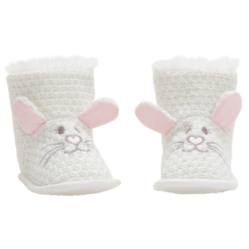 Chaussons en tricot fantaisie à oreilles de lapin en relief et broderies 