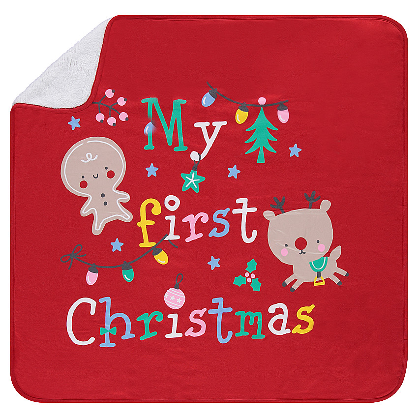 Couverture en jersey et sherpa avec personnages de Noël printés 