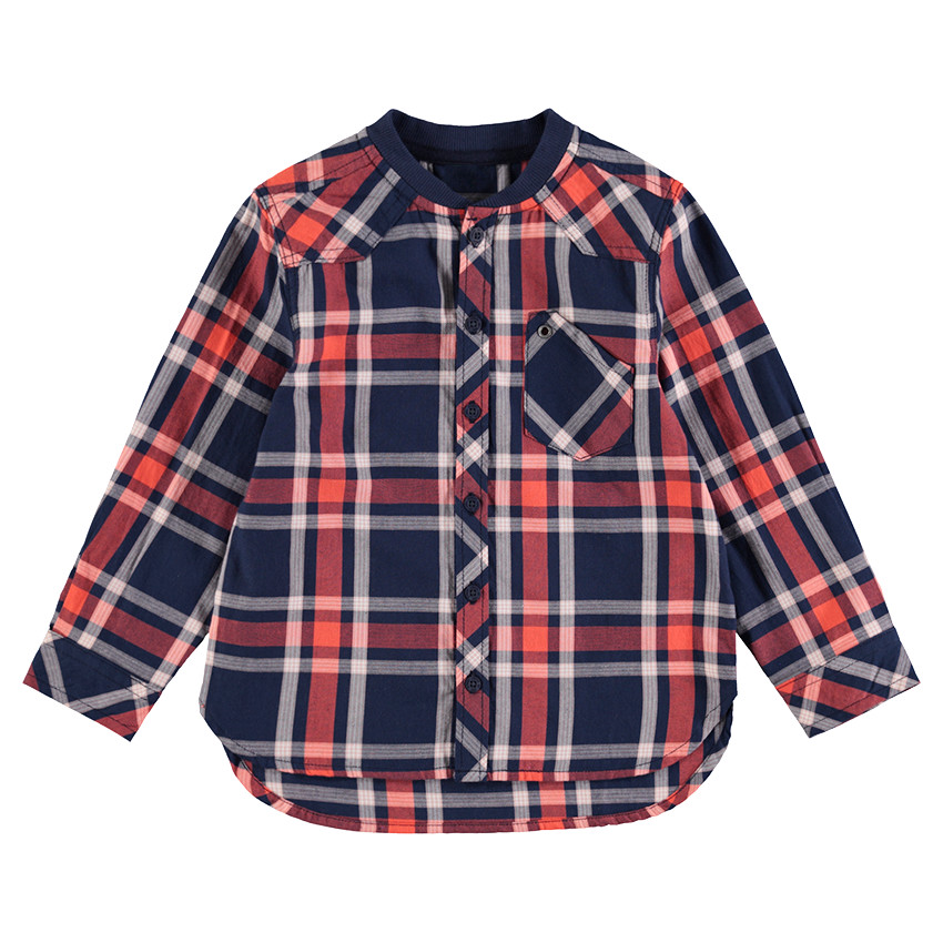 Chemise à larges carreaux contrastés et col esprit teddy 