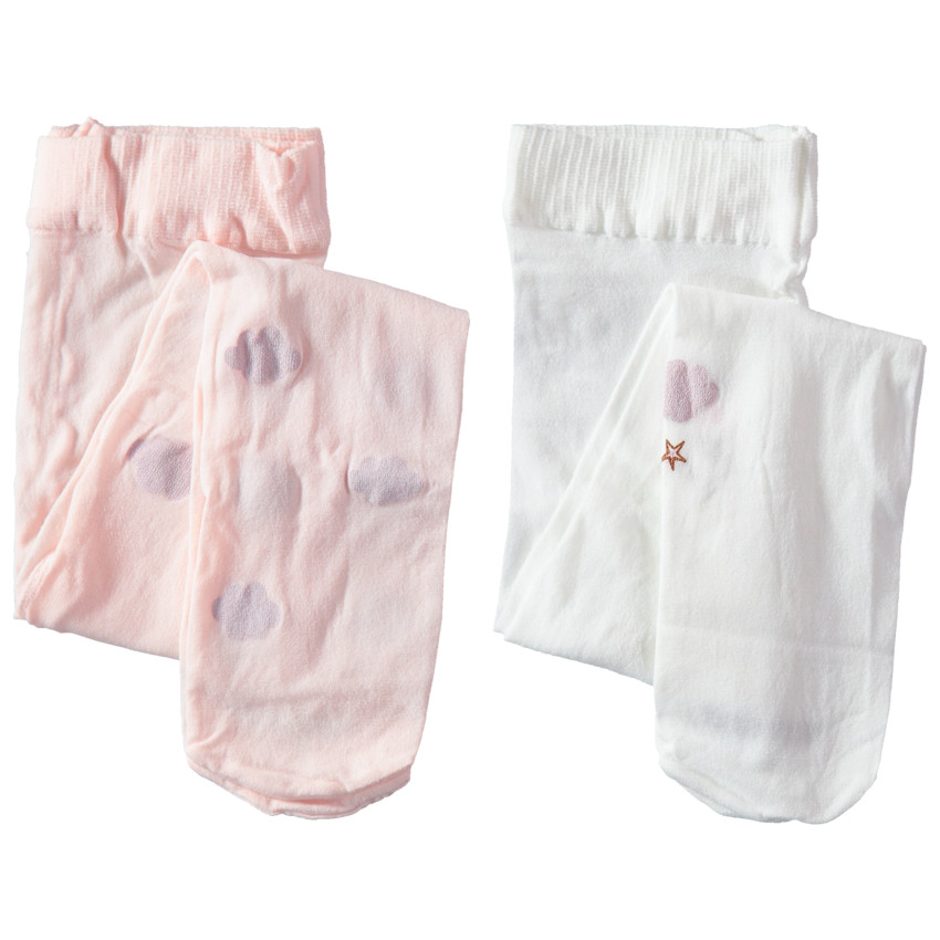 Lot de 2 collants fins avec motifs fantaisie rose clair / blanc  