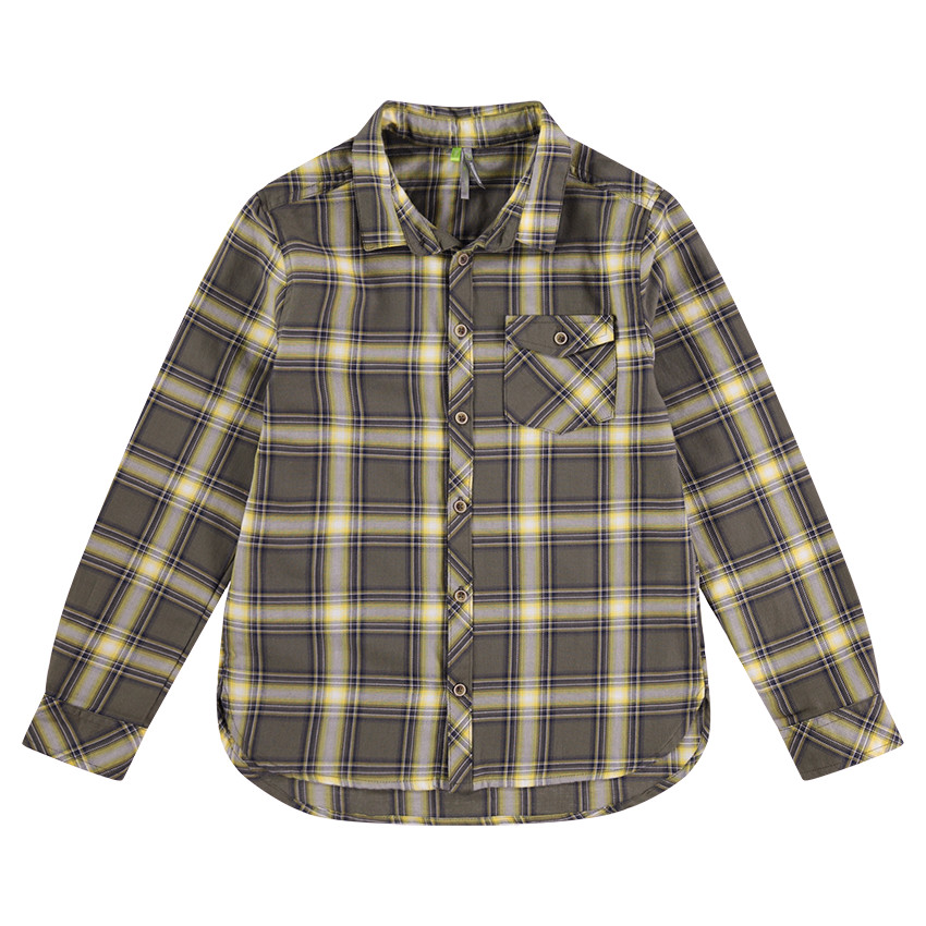 Chemise manches longues à carreaux contrastés et poche 