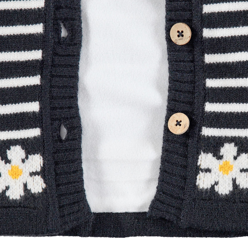 Veste à capuche en tricot doublée micropolaire à rayures et marguerites 