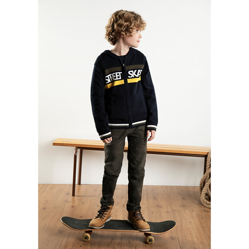 Pantalon kaki en coton surteint avec poches zippées 