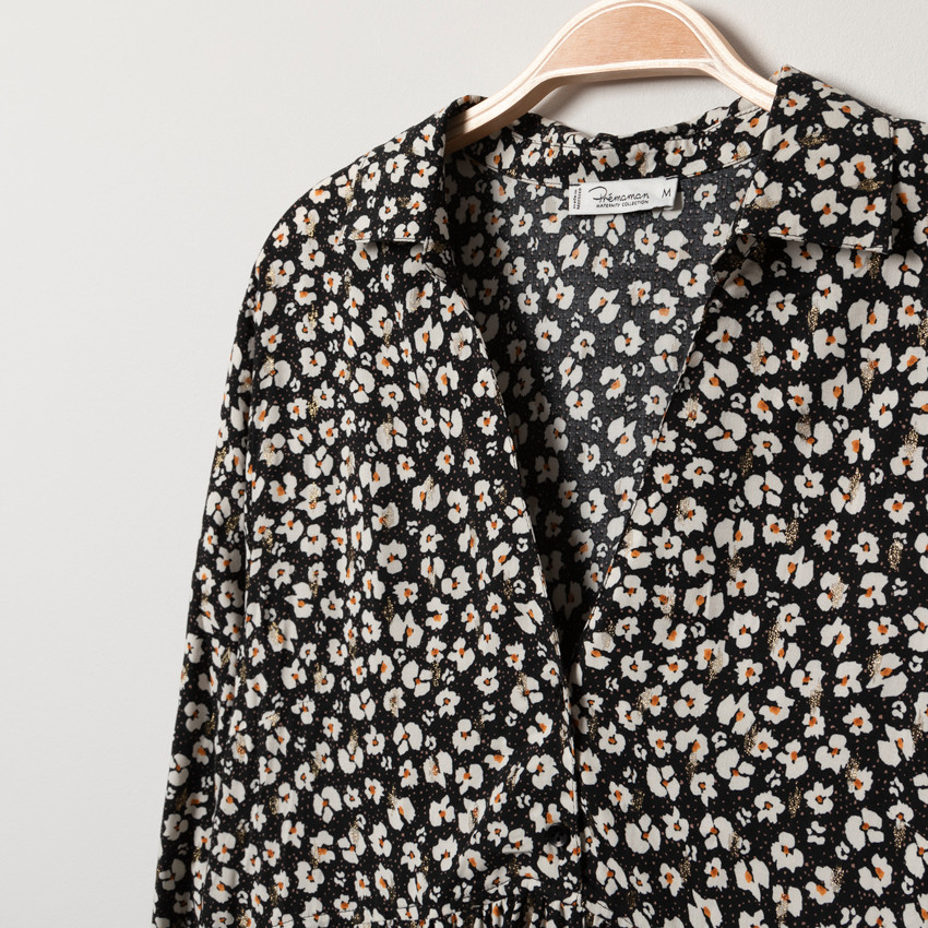 Robe de grossesse manches longues imprimée fleurs all-over 