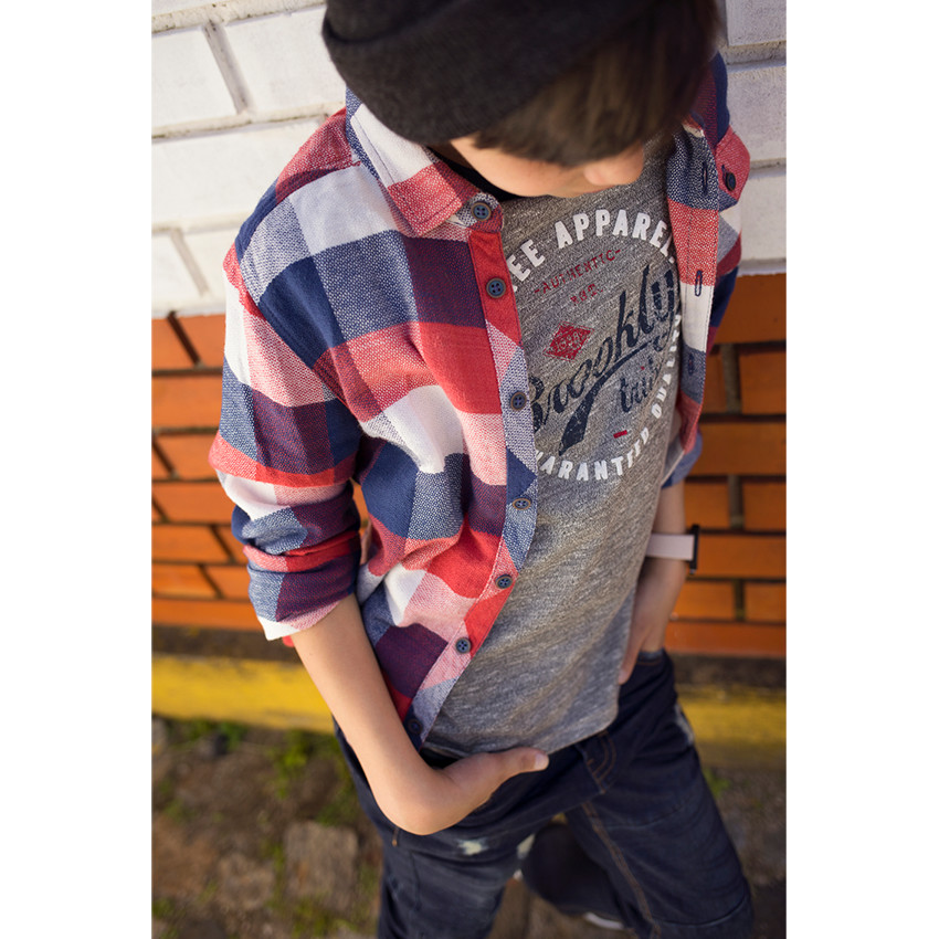 Junior - Chemise manches longues à carreaux et poche 