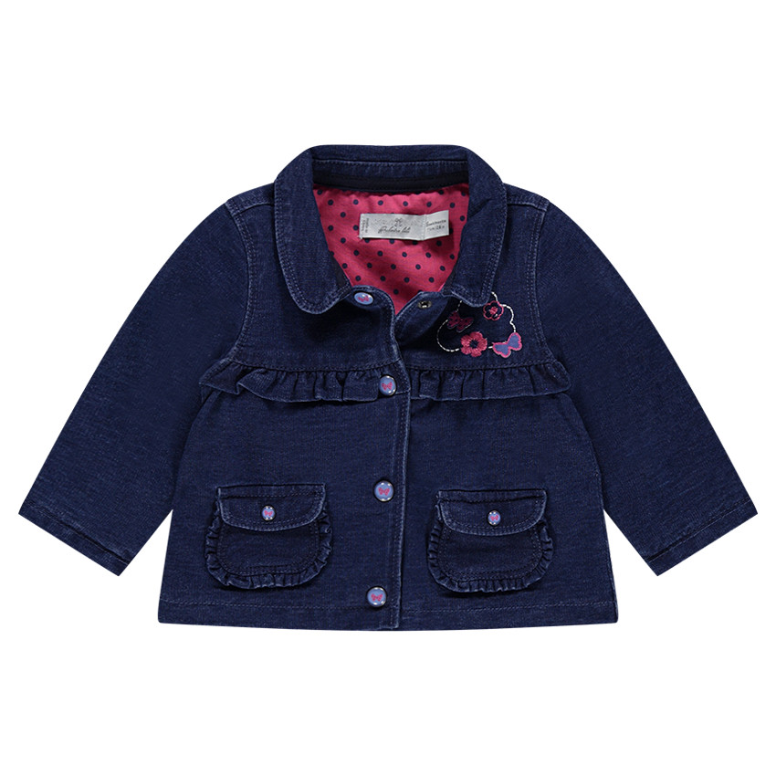 Veste en molleton effet jeans avec doublure à pois et motifs brodés 