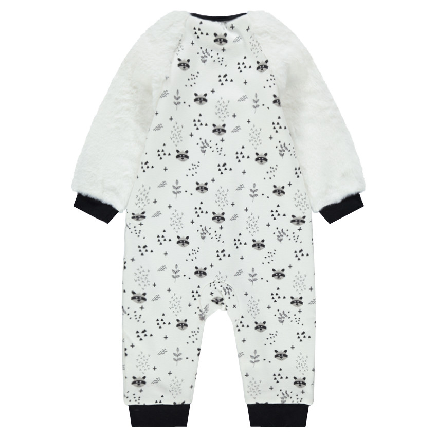 Combinaison en jersey avec manches en sherpa et animaux all-over 