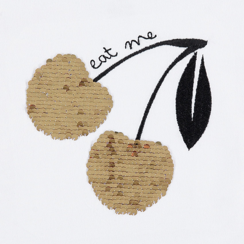 Tee-shirt manches courtes forme boîte avec cerises en sequins magiques 