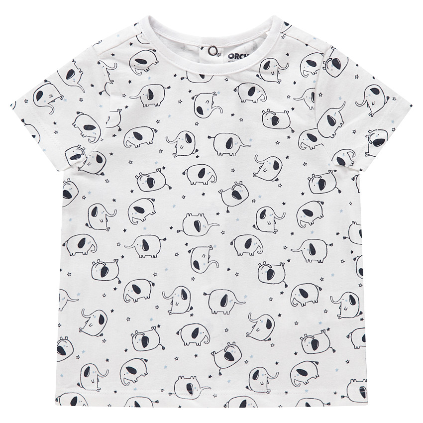 T-shirt manches courtes en coton avec éléphants imprimés 