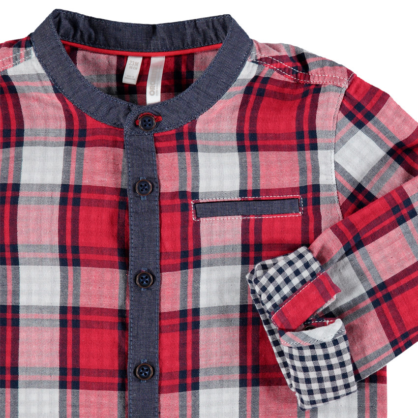 Chemise manches longues à carreaux et détails chambray 