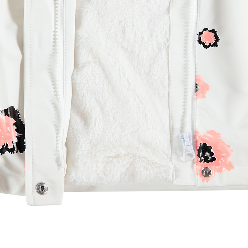 Parka en gomme doublée sherpa avec fleurs printées 