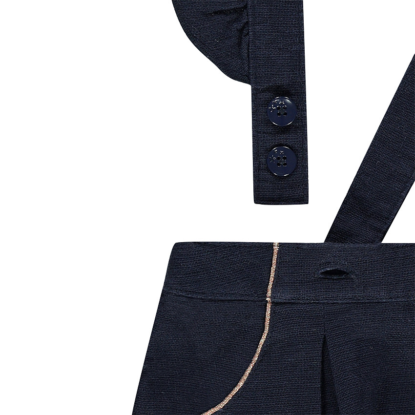 Jupe à bretelles volantées et badge patché forme oiseau 