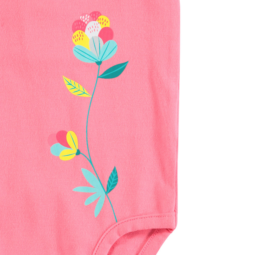 Body manches courtes en coton à large volant et fleur printée 