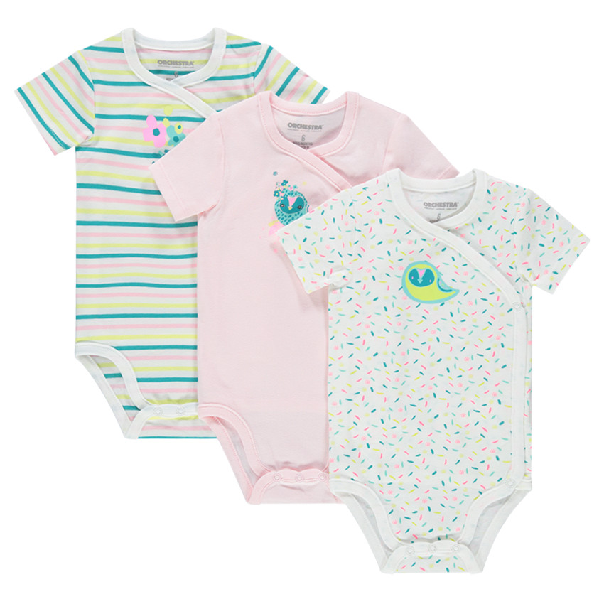 Body manches courtes en coton avec motifs et imprimés contrastés 