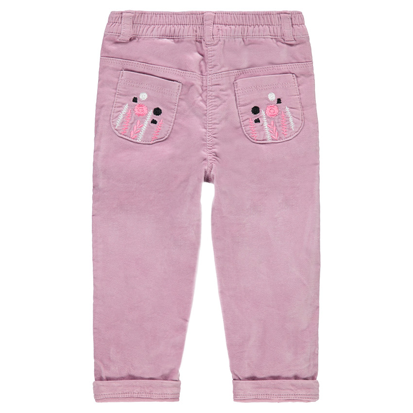 Pantalon en velours ras doublé jersey avec poches brodées 