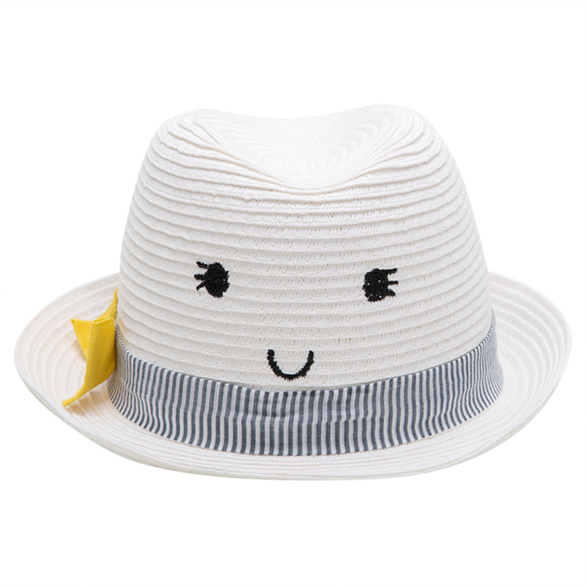 Chapeau effet paille avec galon à rayures et noeud jaune 