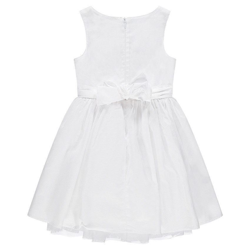 Robe manches courtes avec fleurs printées pailletées et noeud 