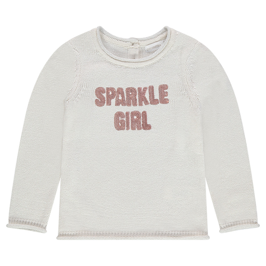 Pull en tricot uni avec message en sequins 