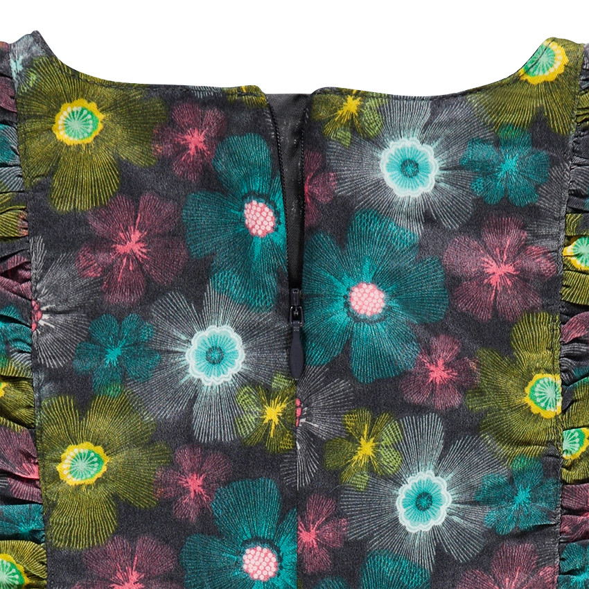 Robe sans manches à fleurs all-over et oiseau brodé 