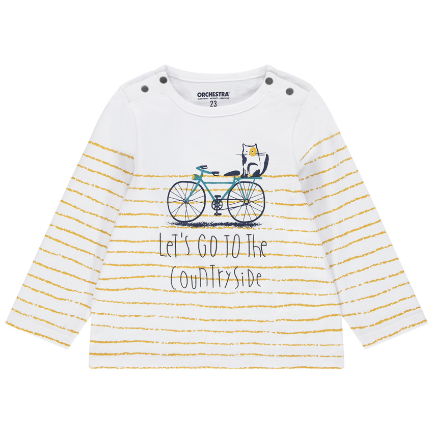 Marinière en coton bio à rayures et vélo printé 