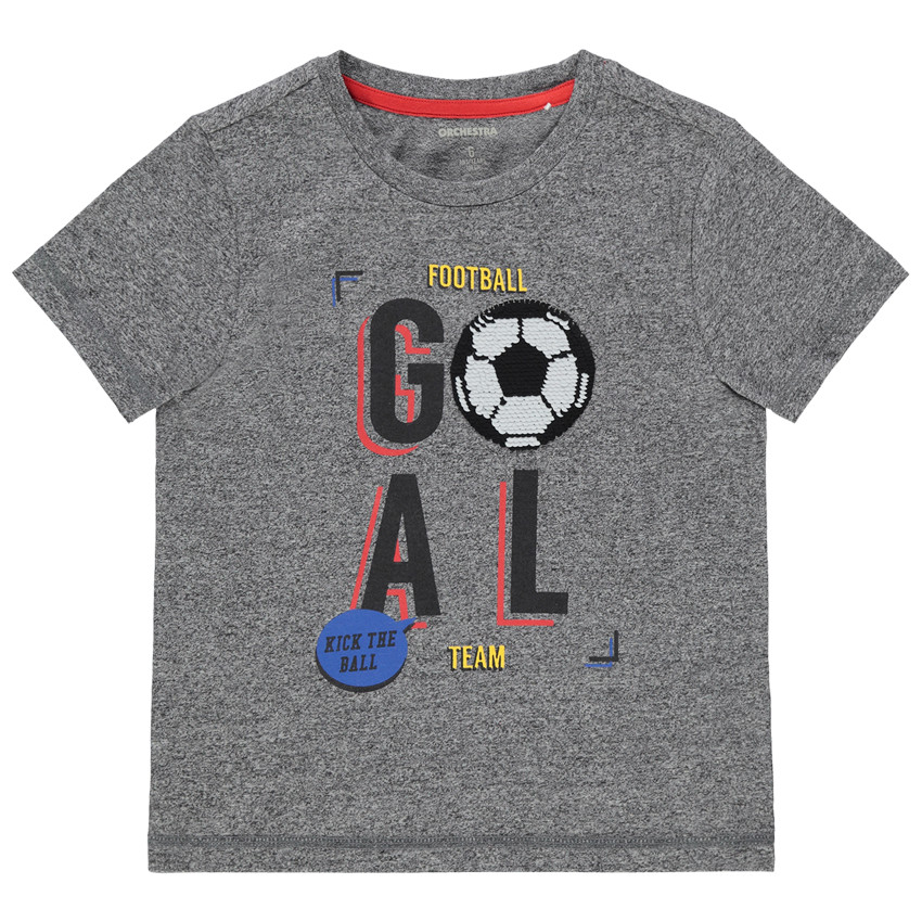 T-shirt manches courtes à message et ballon de foot en sequins magiques 