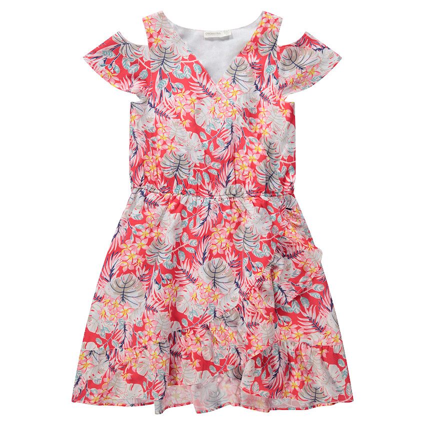 Junior - Robe à épaules ajourées imprimée fleurs all-over 