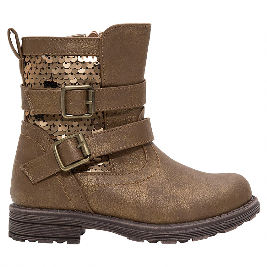 1/2 bottes fille effet cuir doré avec sequins et boucles 