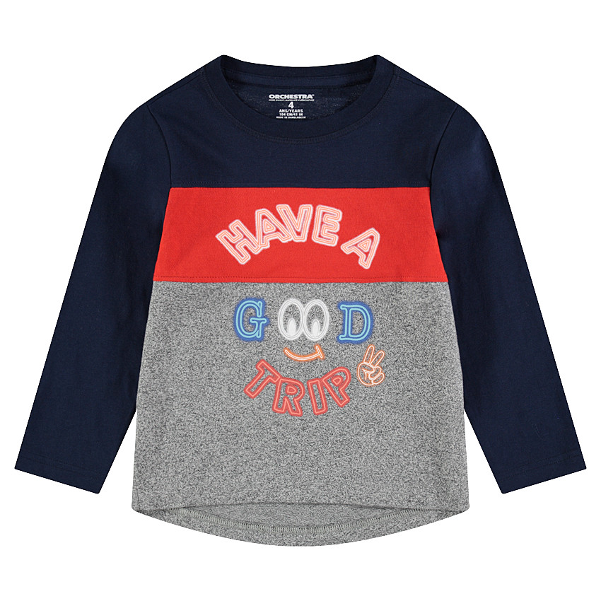 Tee-shirt manches longues tricolore avec inscriptions printées style néon 