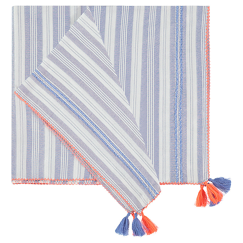 Chèche à rayures et pompons contrastés 